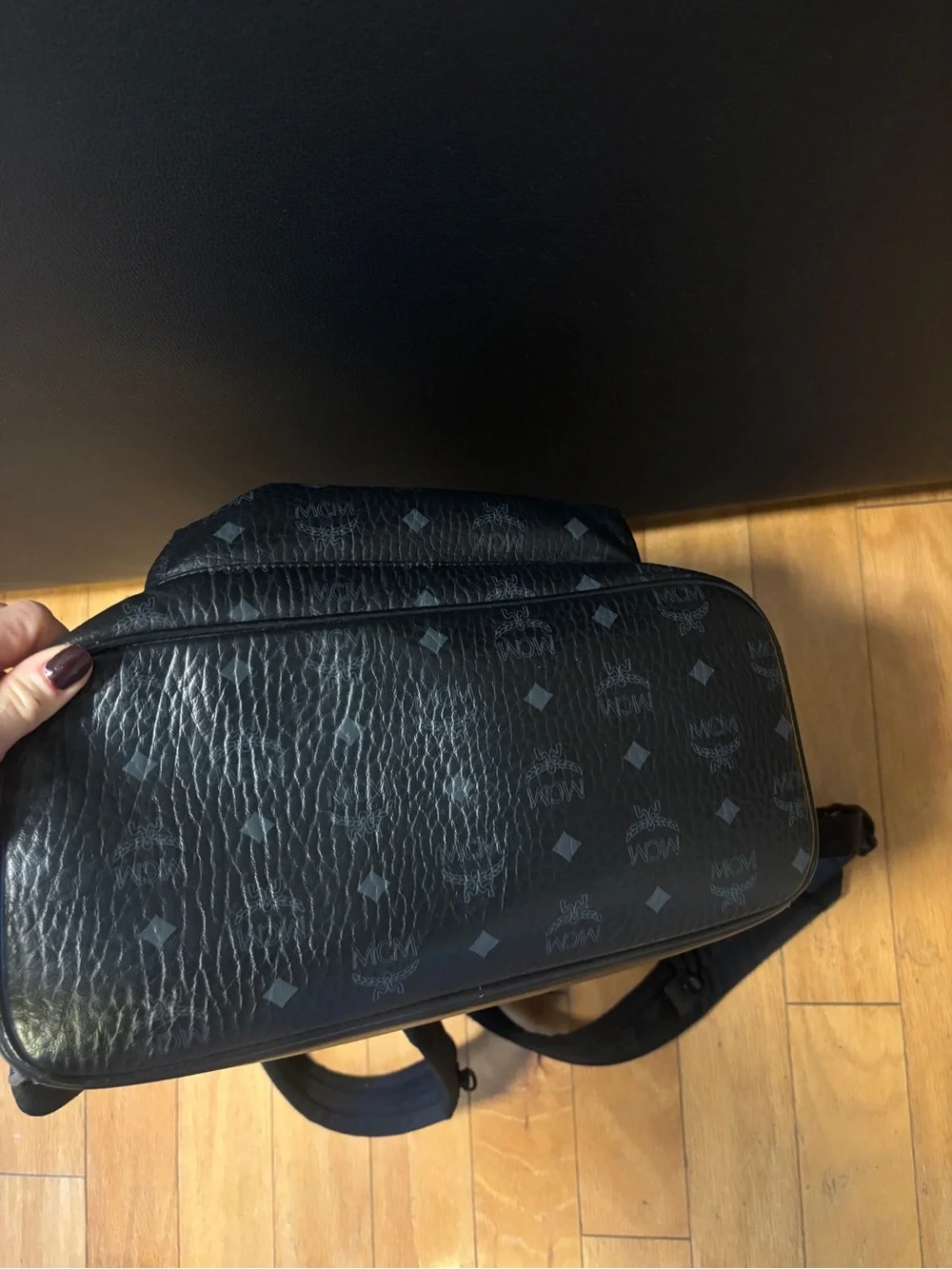 MCM Black Logo-Print Leather Backpack